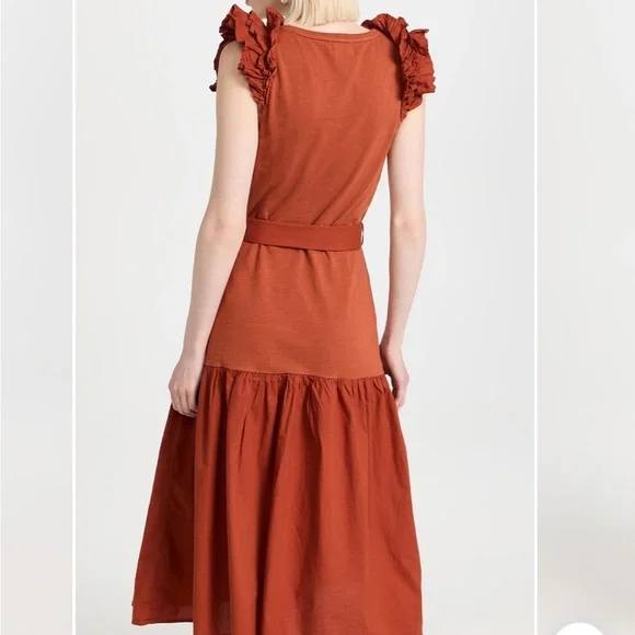 Nation Everleigh Frilly Dress Cayenne Red Orange poplin flutter sleeve Sz XS - Picture 3 of 14